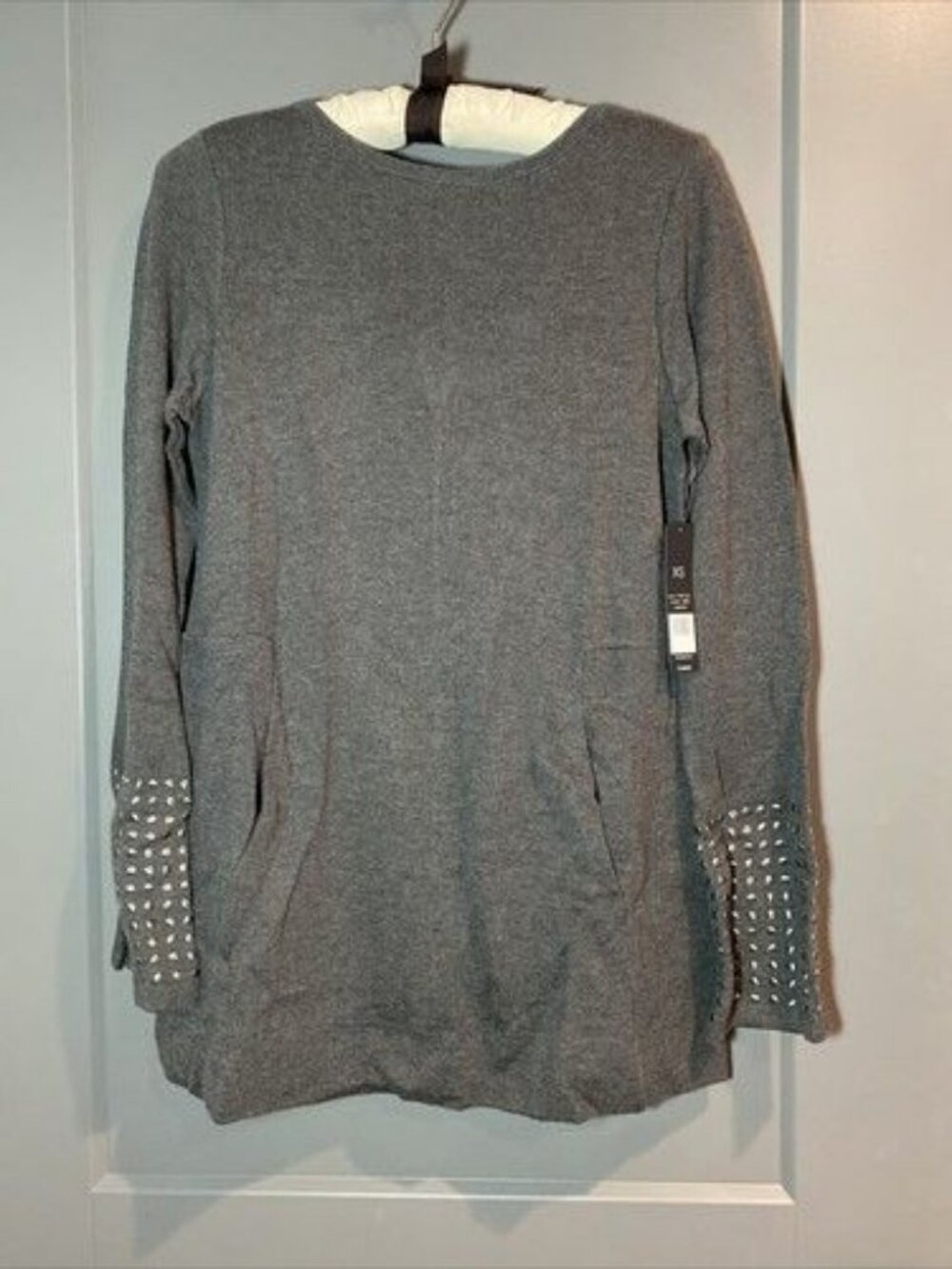 NIC+ZOE Grey Grommet Cuff Tunic Shirt  Size XS Studded Graphite
